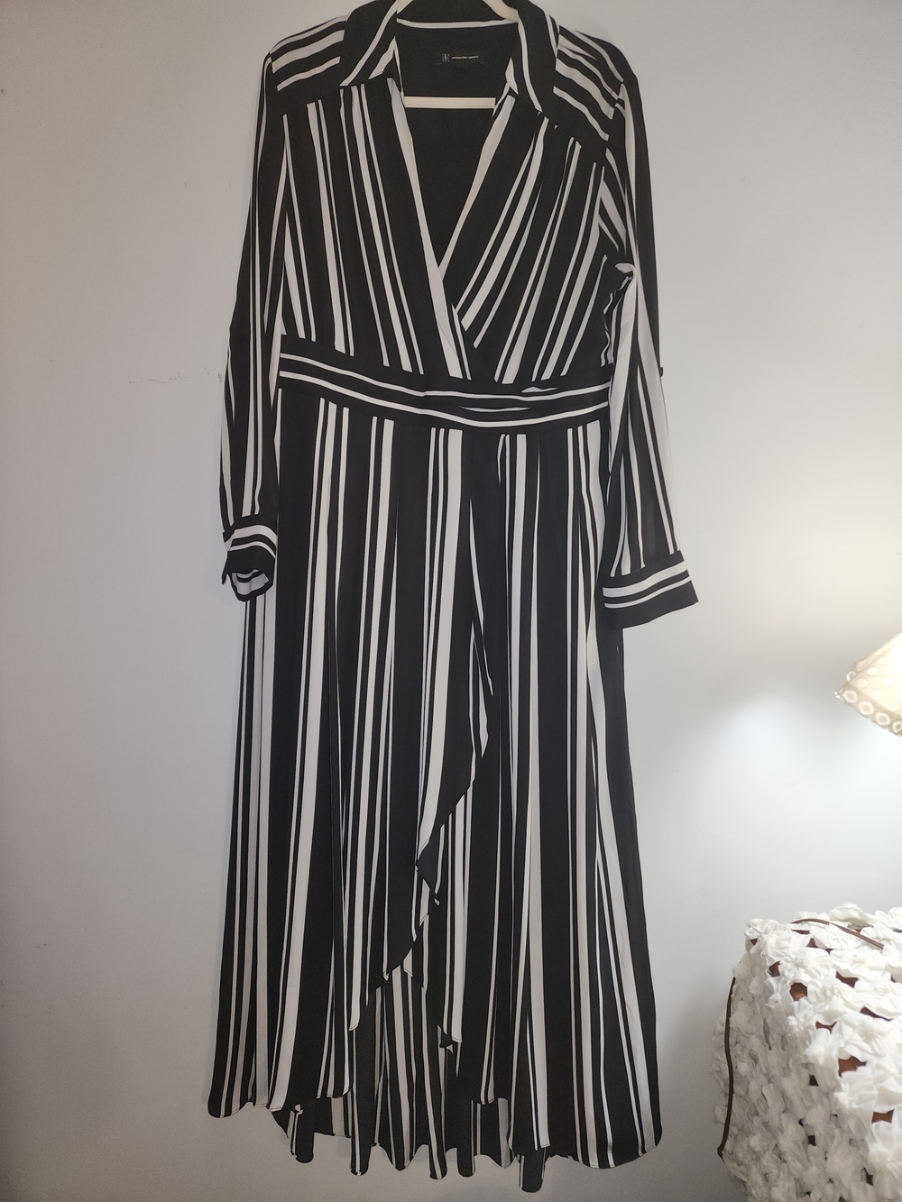 INC International Concepts Black and White Striped Wrap Maxi Dress Size 16